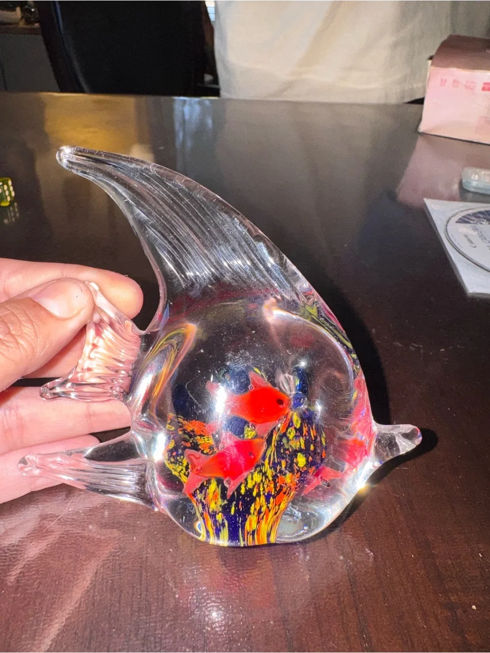 Vintage Blown Glass Fish Paperweight Figurine Clear w/ Goldfish Inside 5.5